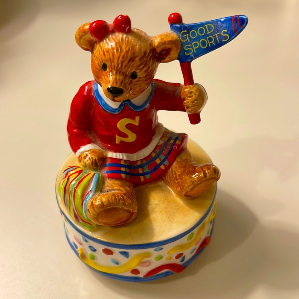 1994 Schmid Music Box Teddy Bear "Good sport” with pom pom